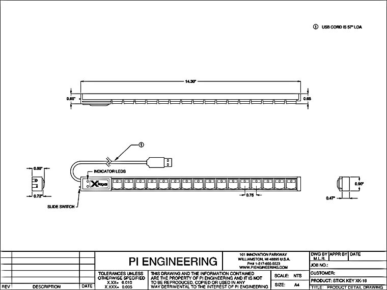 X-keys XK-24 Dimensioned Drawing